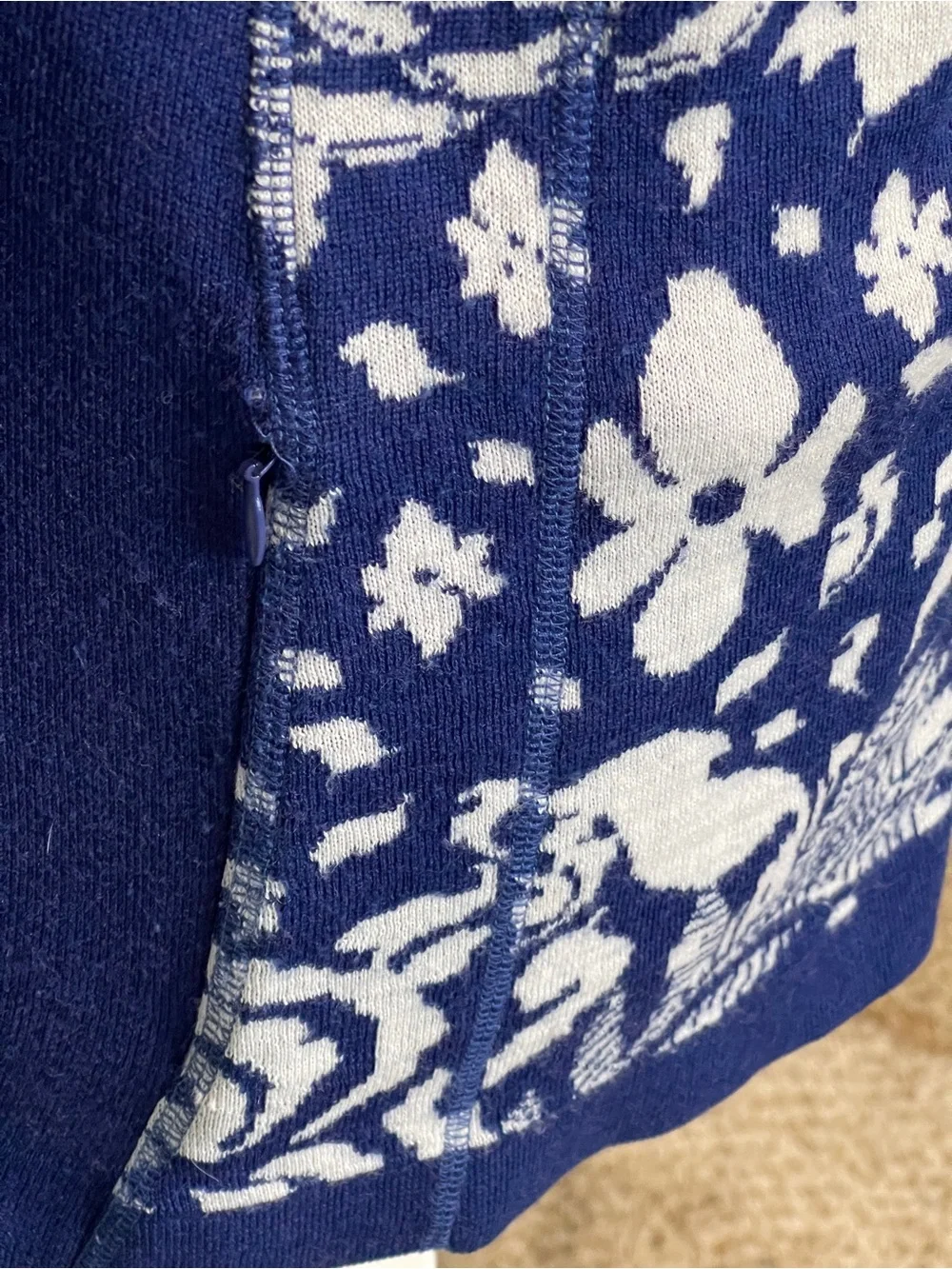 KÜHL Hooded Full Zip Merino Wool Sweater Jacket Blue Ivory Floral Women’s XL